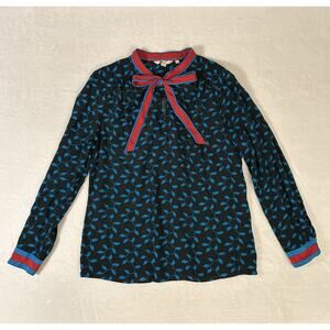 Boden Tie Neck Blouse Size 10 Preppy Twee Office Classic Professional